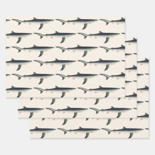 Blauer Hai, Vintage Meeresleben Ozean Marine Geschenkpapier Set
