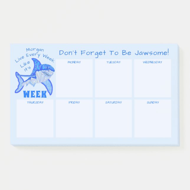 Blauer Haifisch-großer weißer wöchentlicher Post-it Klebezettel (Vorderseite)