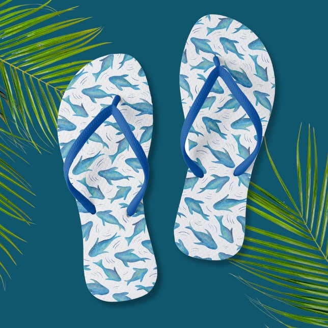 Blauer Haifisch Muster Flip Flops (Shark fish cool flip flops perfect for beach lovers and vacations.)