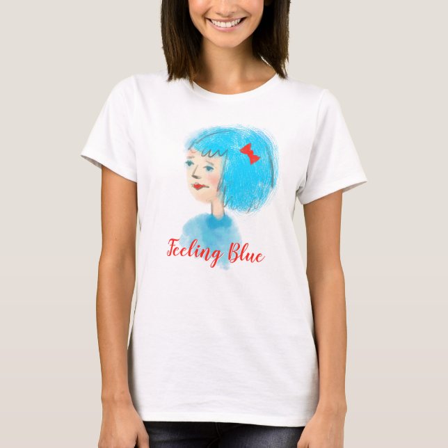 Blauer Hair Retro Girl T-Shirt (Vorderseite)