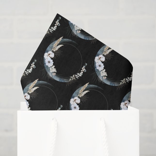 Blauer Halbmond mit weißem Blume-Muster Seidenpapier (Geschenktüte)