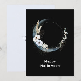 Blauer Halbmond mit weißen Blume Halloween Feiertagskarte