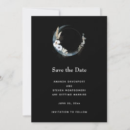 Blauer Halbmond mit weißer Blume Hochzeit Save The Date