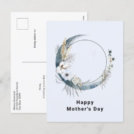 Blauer Halbmond mit weißer Blume Muttertag Feiertagspostkarte