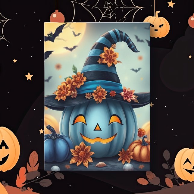 Blauer Halloween-Kürbis Jack-o-lantern Karte (Von Creator hochgeladen)