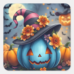 Blauer Halloween-Kürbis Jack-o-lantern Quadratischer Aufkleber