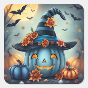 Blauer Halloween-Kürbis Jack-o-lantern Quadratischer Aufkleber