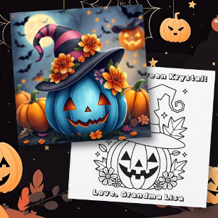 Blauer Halloween-Kürbis & Male mich an Karte