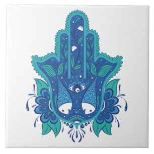 Blauer Hamsa Entwurf Fliese