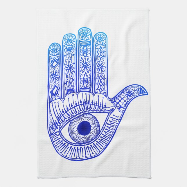 Blauer Hamsa Hand / böse Augenschutzmittel / Hand  Geschirrtuch (Vertikal)