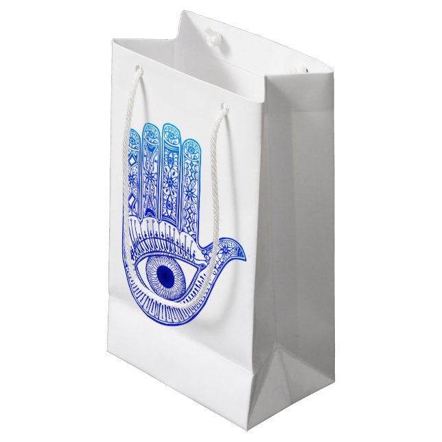 Blauer Hamsa Hand / böse Augenschutzmittel / Hand  Kleine Geschenktüte (Vorderseite Schrägansicht)
