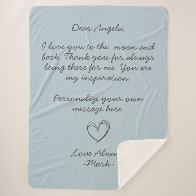 Blauer handgeschriebener Liebe-Letter oder Meldung Sherpadecke (Vorderseite)