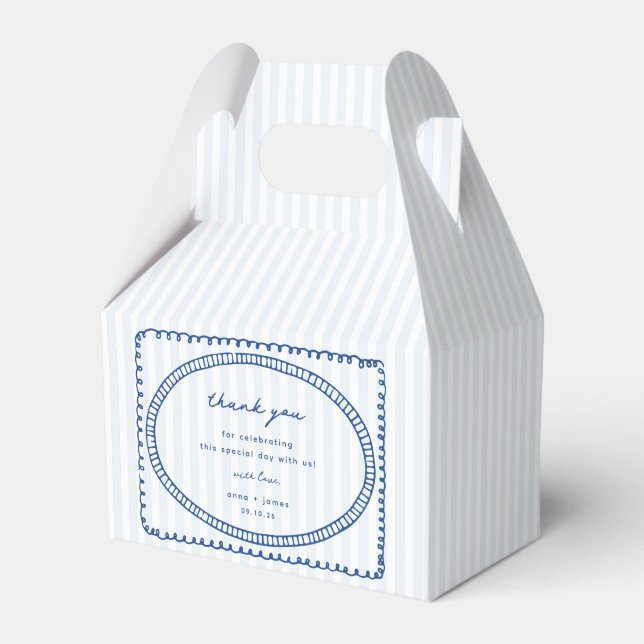 Blauer Handgezeichneter Rahmen Hochzeit Geschenkschachtel (Vorderseite)