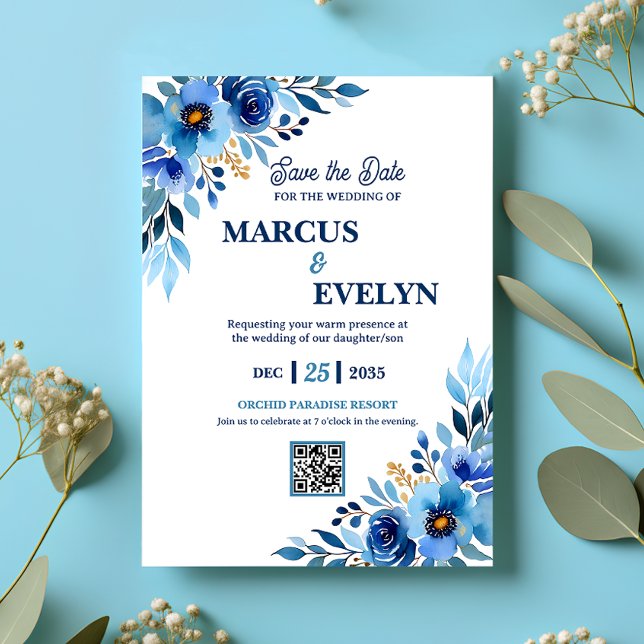 Blauer handgezeichneter Watercolor Einladung zur H (Von Creator hochgeladen)