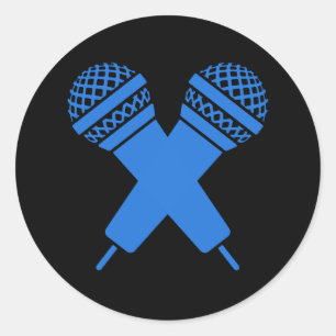 Blauer Handgezogener Mikrofon mit zwei Doppelkabel Runder Aufkleber