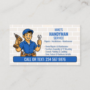 Blauer Handwerker Cartoon Mann Werkzeug QR Heimrep Visitenkarte