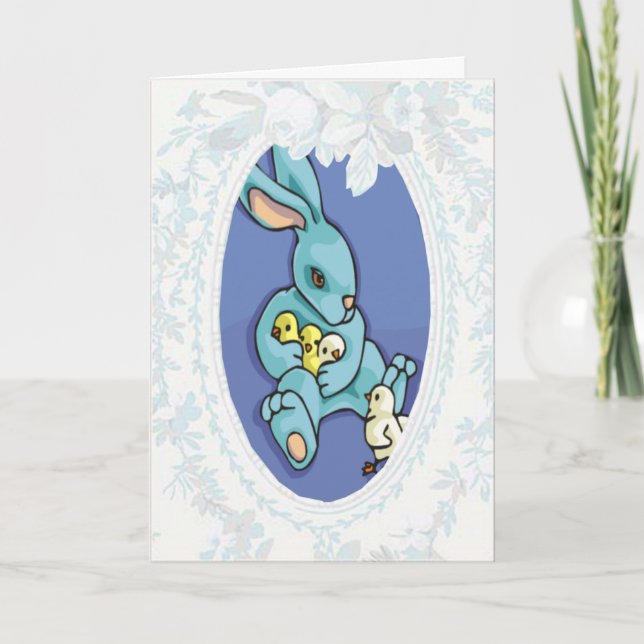 Blauer Hase mit Blume Osterkarte Feiertagskarte (Vorderseite)