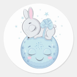 Blauer Hase über dem Mond Runder Aufkleber