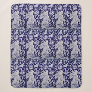 Blauer Hasen Bunny Bird Chinoiserie Sherpadecke