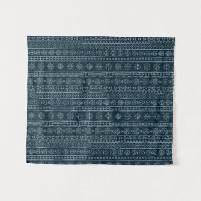 Blauer, hässlicher Pullover Strickmode im Winter Wandteppich (Vorderseite (Horizontal))
