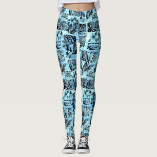 Blauer hawaiischer Druck-hübscher Aloha Geist Leggings