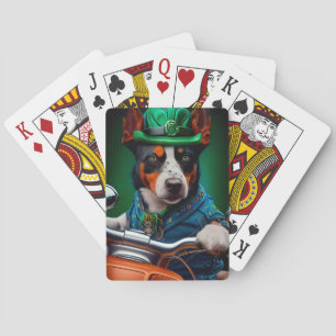 Blauer Heeler Hund fährt Fahrrad am St. Patrick's  Spielkarten