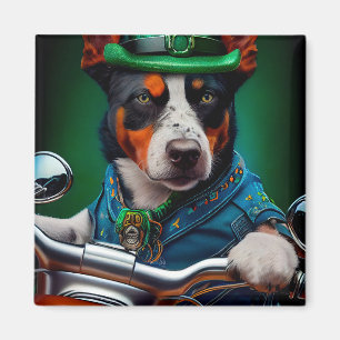 Blauer Heeler Hund fährt Fahrrad St. Patrick's Day Magnet