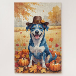 Blauer Heeler in Herbstlaub Thanksgiving Kunst
