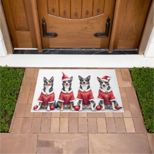 Blauer Heeler Weihnachtskleid Santa Hut Fußmatte