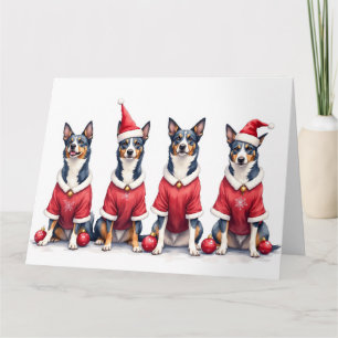 Blauer Heeler Weihnachtskleid Santa Hut Karte