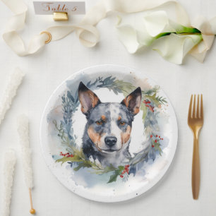 Blauer Heeler Weihnachtskranz Festlicher Hund Pappteller