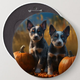 Blauer Heeler Welpe Herbstfreude Kürbis Button