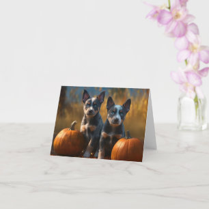 Blauer Heeler Welpe Herbstfreude Kürbis Karte