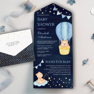 Blauer heißer Luftballon Teddybär Marine Baby-Einw All In One Einladung