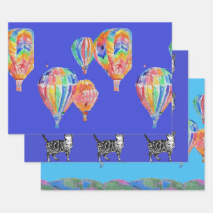 Blauer Heißluftballon Ballons Blauer Wasserfarbe Geschenkpapier Set