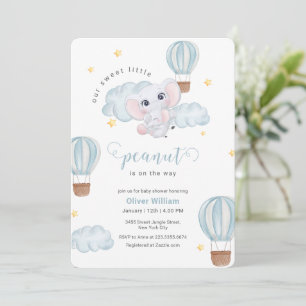 Blauer Heißluftballon Mami-Elefant Baby Shower  Einladung