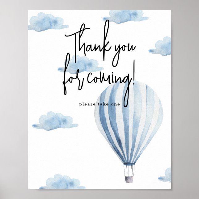Blauer Heißluftballon - Vielen Dank für Ihr Kommen Poster (Vorne)