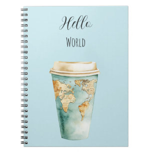 Blauer Hello World Kaffeebecher Notizblock