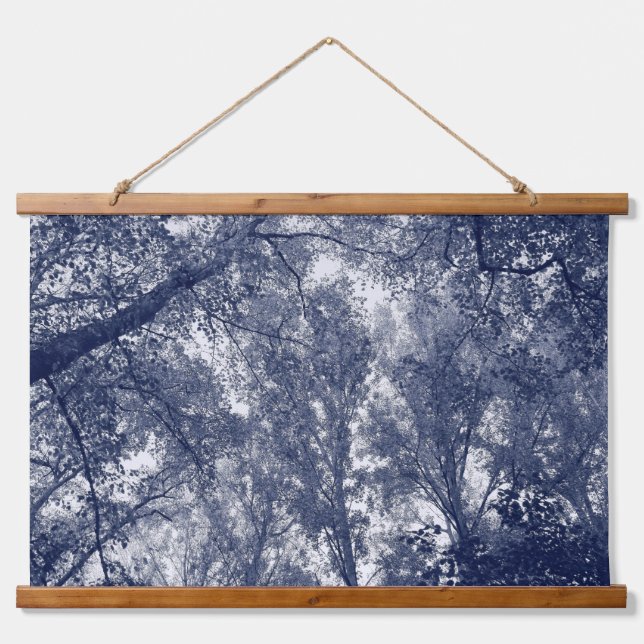 Blauer Herbst Wandteppich Mit Holzrahmen (Vorne)