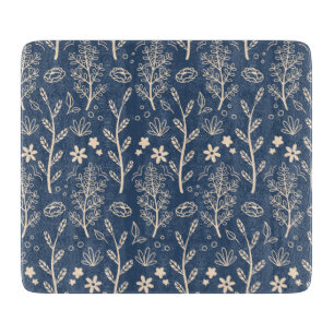 Blauer Herbstlaub Botanischer Muster Schneidebrett