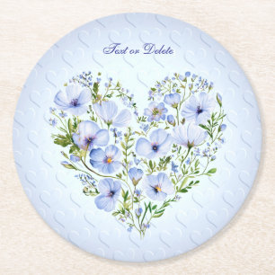 Blauer Herz-Blumenpapier-Untersetzer Runder Pappuntersetzer
