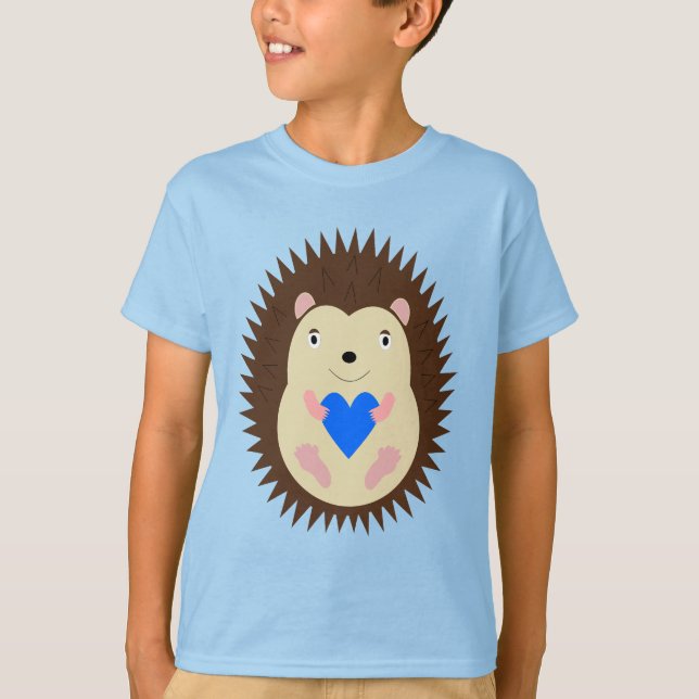 Blauer Herz-Igel-Junge T-Shirt (Vorderseite)