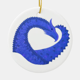 Blauer Herzdrache auf Weiß Keramikornament