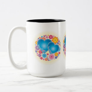 Blauer Herzschlag Zweifarbige Tasse