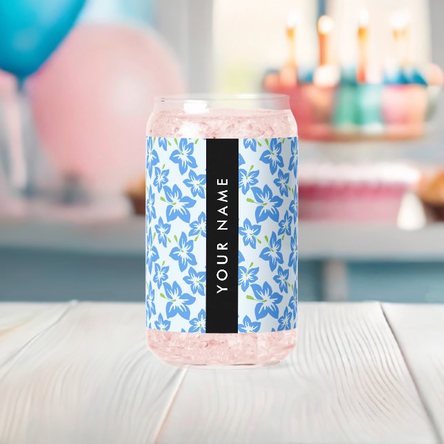 Blauer Hibiskus, Blumen, Ihr Name Dosenglas (Insitu (Baby Party))