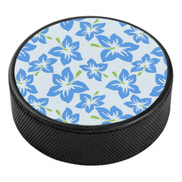 Blauer Hibiskus, Blumen, Muster von Blume Eishockey Puck
