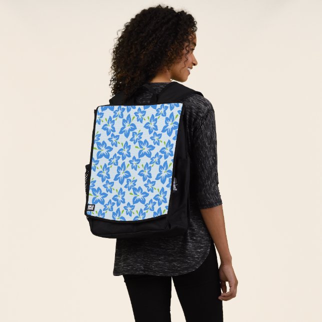 Blauer Hibiskus, Blumen, Muster von Blume Rucksack (Ausgewaschen)