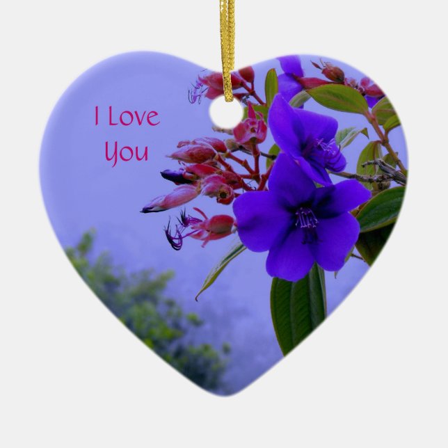 Blauer Hibiskus, i-Liebe, die Sie verzieren Keramik Ornament (Vorne)