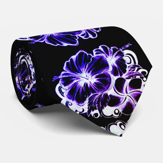 Blauer Hibiskus Krawatte (Gerollt)