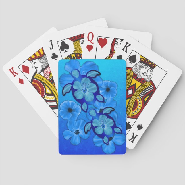 Blauer Hibiskus und Honu-Schildkröten Spielkarten (Rückseite)